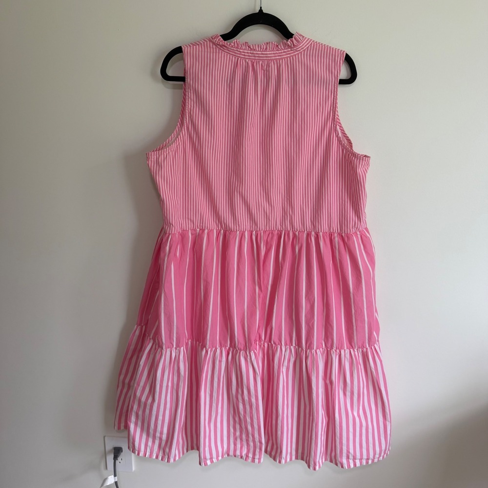 J.Crew Pink White Striped Sleeveless Tiered Mini Dress XXL Cotton - Picture 2 of 4